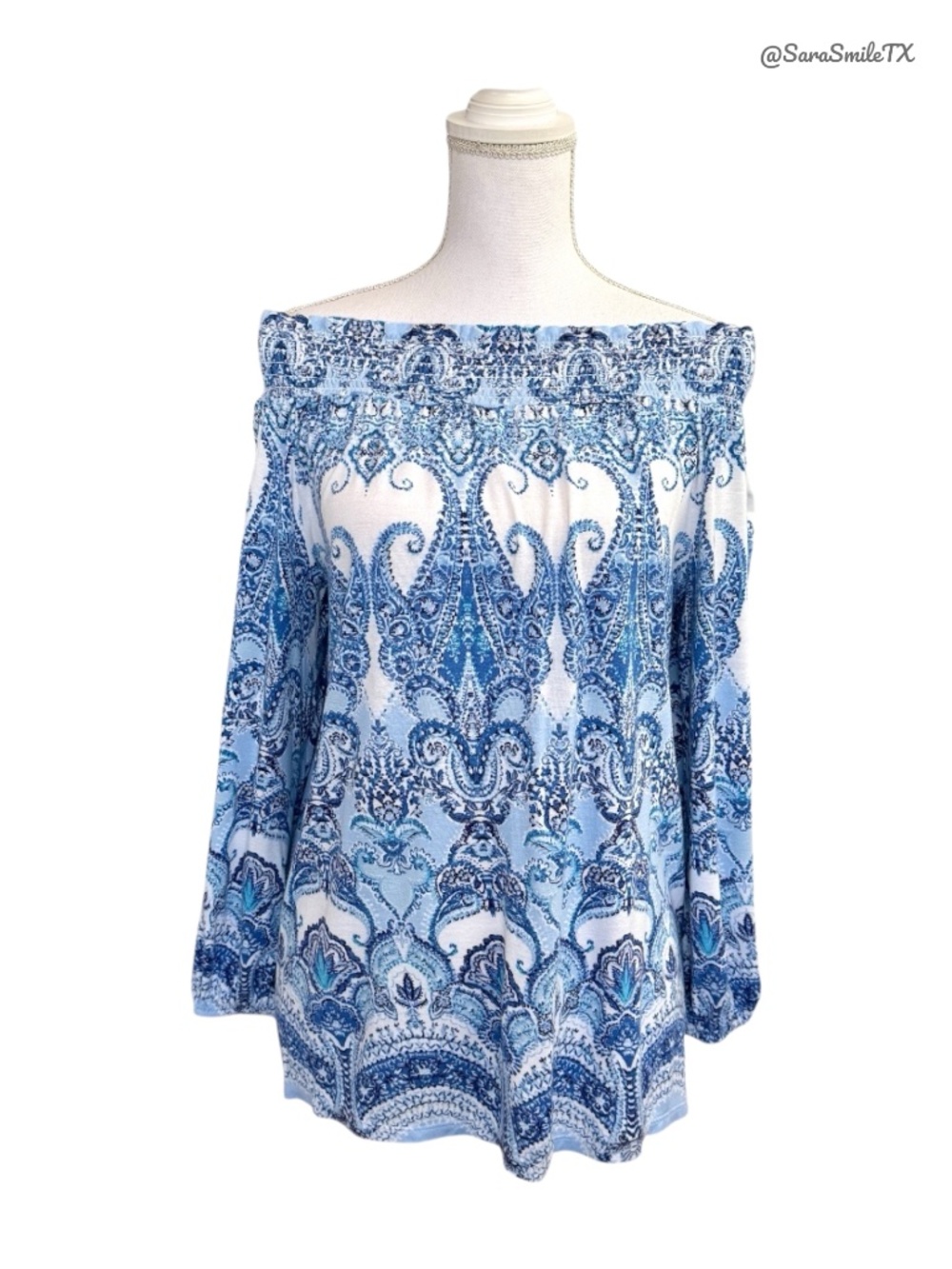 PECK & PECK Boho Paisley Print Off-Shoulder Long Sleeve Top